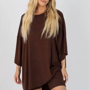 Relaxed Brown Oversized Tunic Top for Women